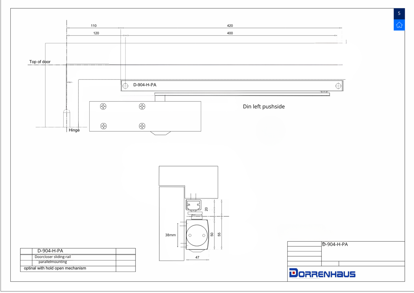 D-904-H-PA-HO Dorrenhaus deurdranger (20-80KG)