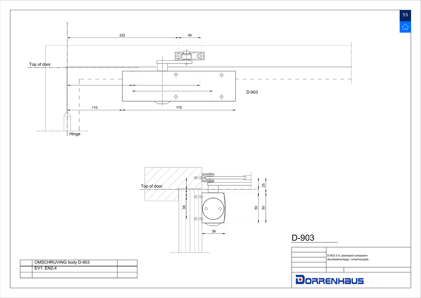 D-903 Dorrenhaus door closer (20-60KG)