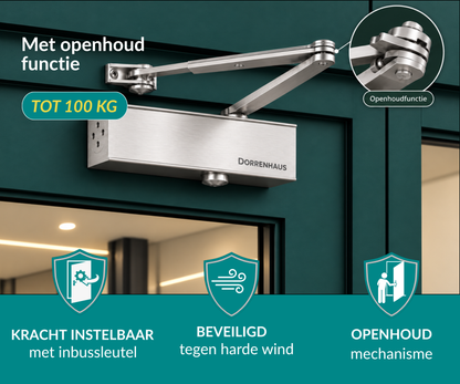 Dorrenhaus D-2025-HO deurdranger met schaararm en openhoudfunctie (40-100 kg)