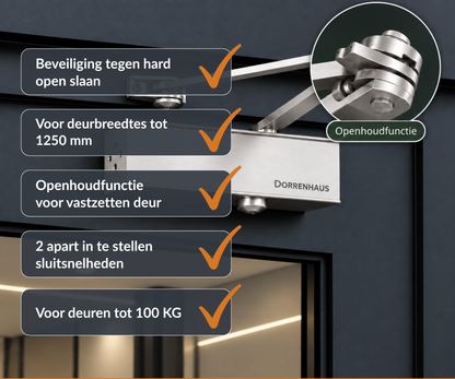 Dorrenhaus D-2025-HO deurdranger met schaararm en openhoudfunctie (40-100 kg)
