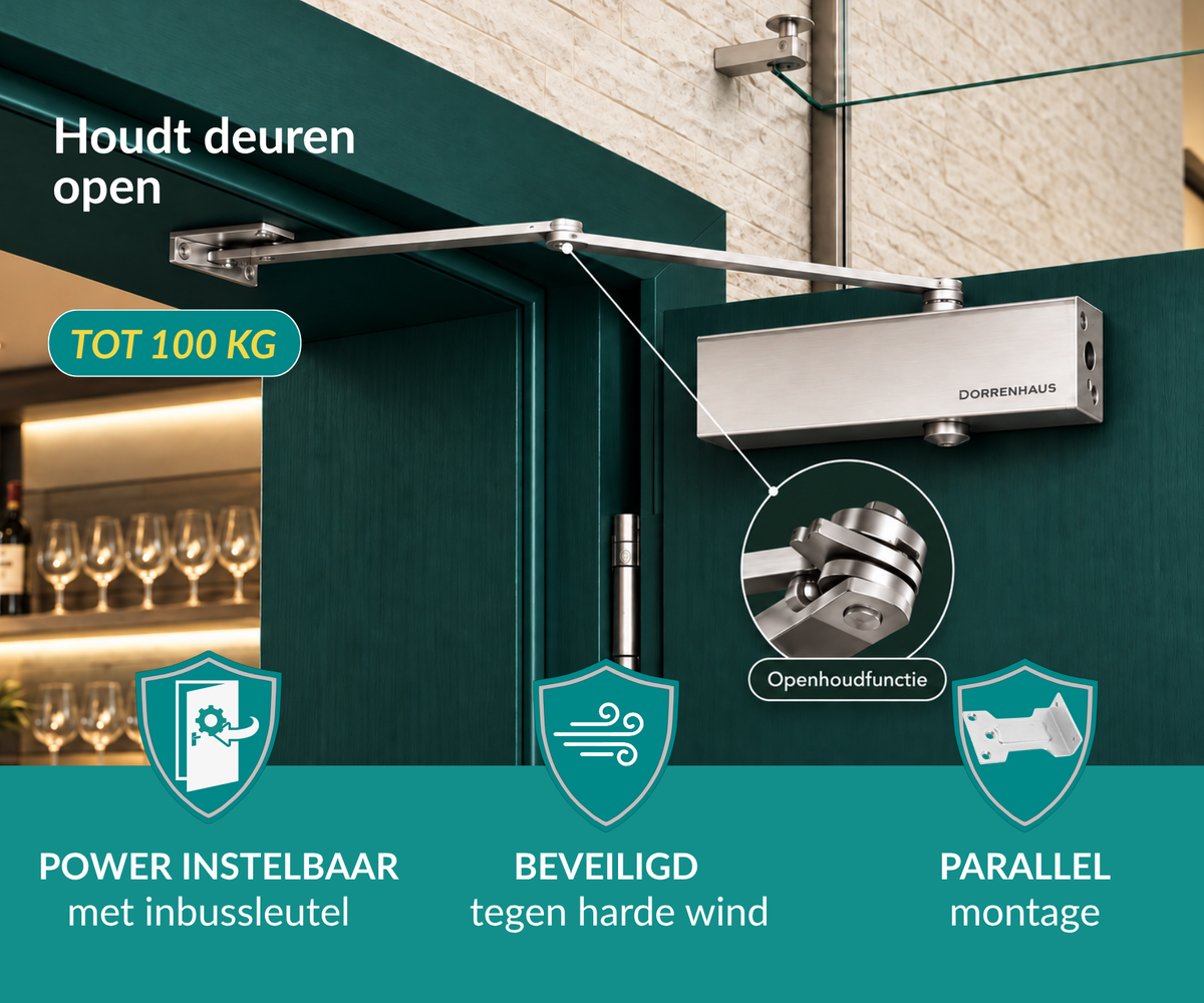 Dorrenhaus D-2025-HO-PA deurdranger voor parallelmontage met openhoudfunctie (40-100 kg)