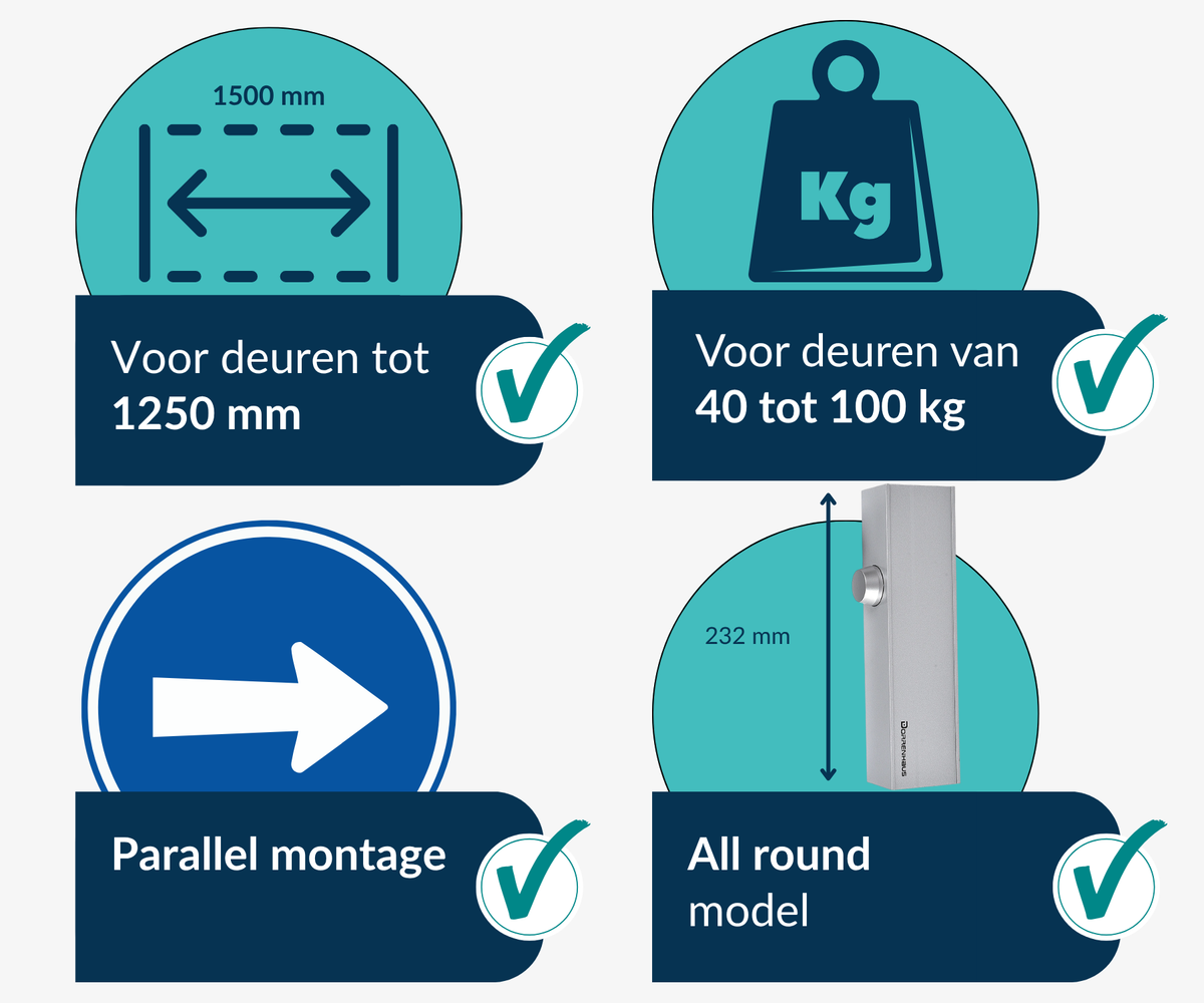 Dorrenhaus D-2025-HO-PA deurdranger voor parallelmontage met openhoudfunctie (40-100 kg)