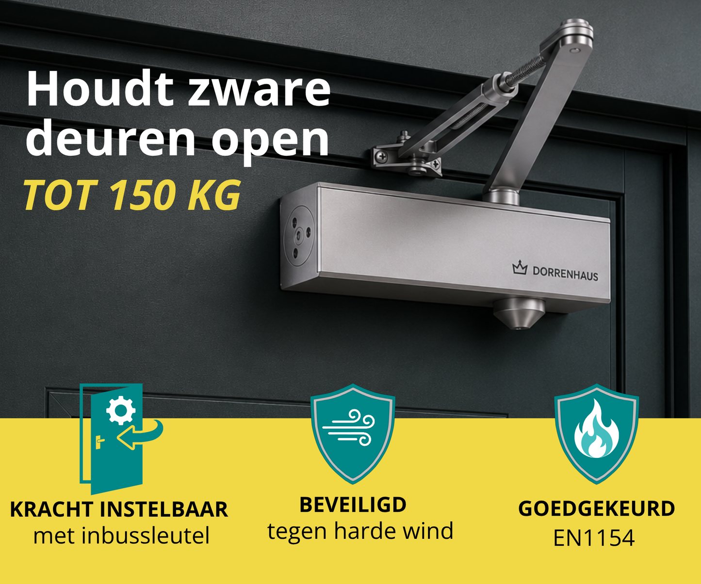 Dorrenhaus D-3036-HO Türschließer mit Scherenarm und Feststellfunktion (40-150 kg)