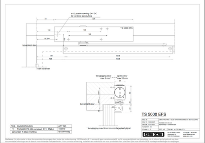 GEZE Vrijloopdeurdranger TS 5000-EFS (155479) kozijn/kop montage