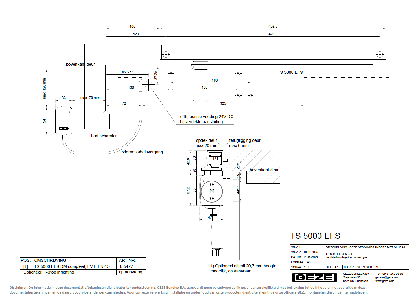 GEZE Free-running door closer TS 5000-EFS (155477) door leaf mounting