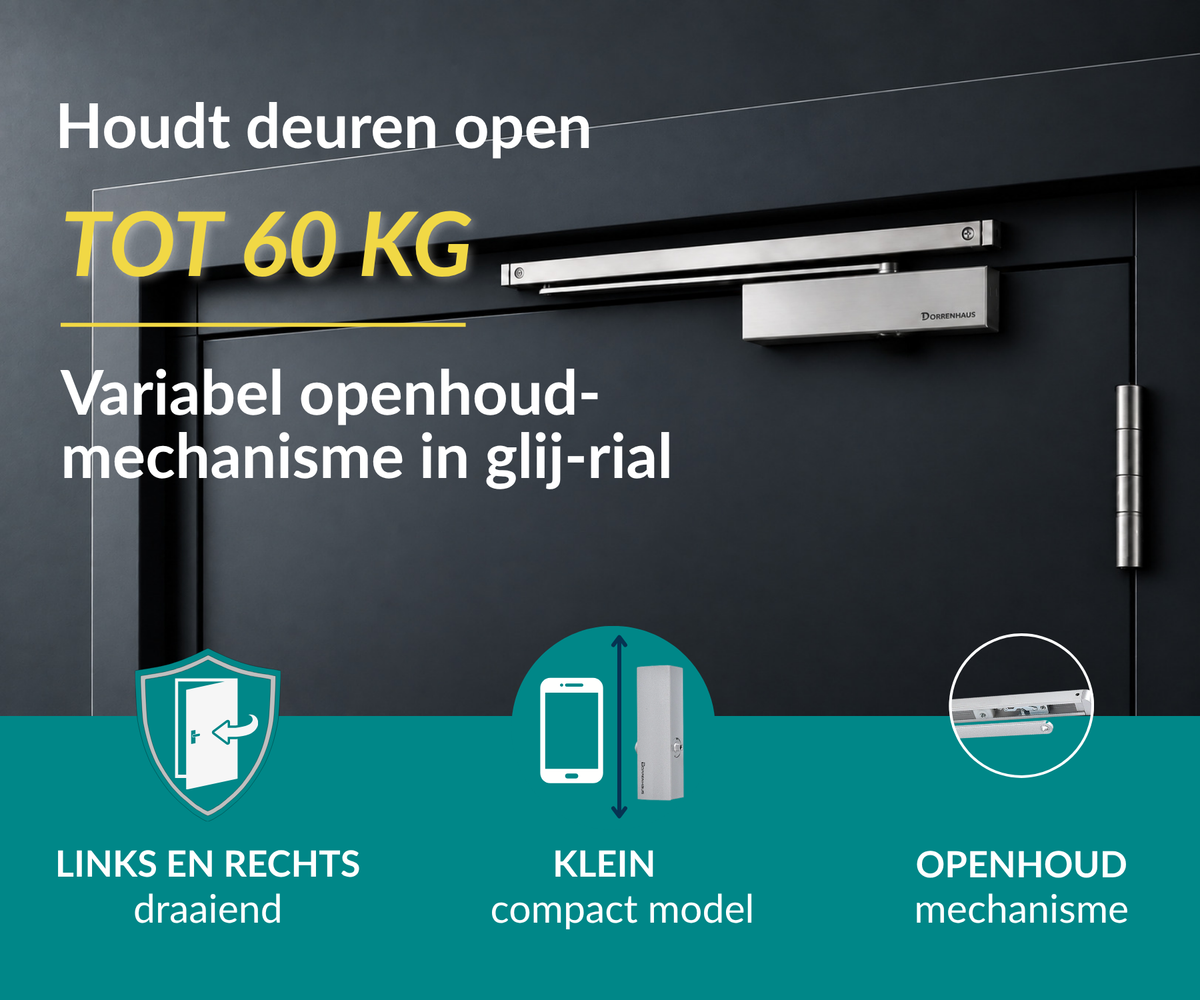 Dorrenhaus D-904-H-HO deurdranger met glij-arm en openhoudfunctie (20-60 kg)