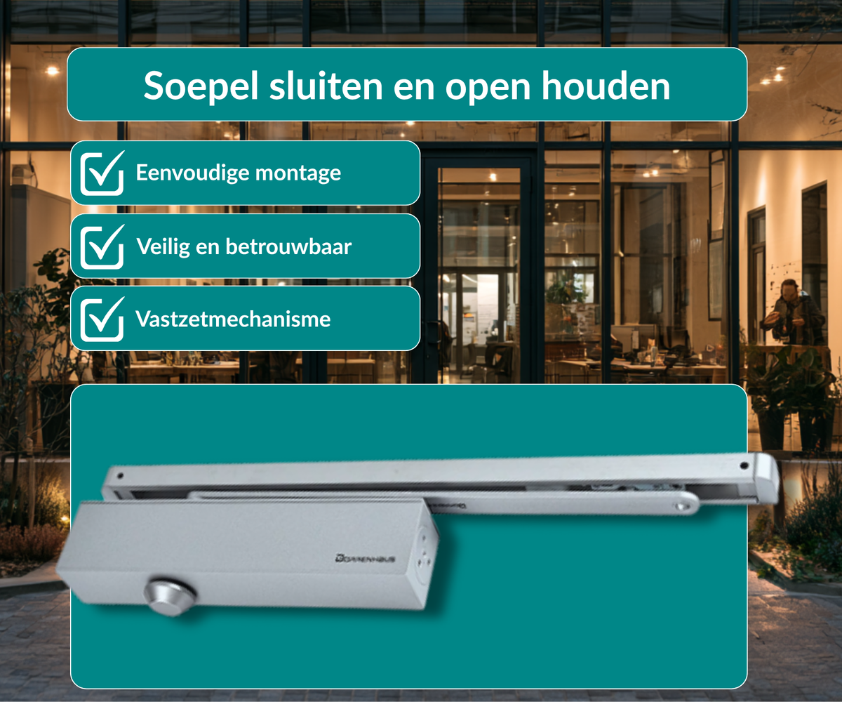 Dorrenhaus D-3036-H-HO doorcloser with slide arm and hold-open function (40-150 kg)